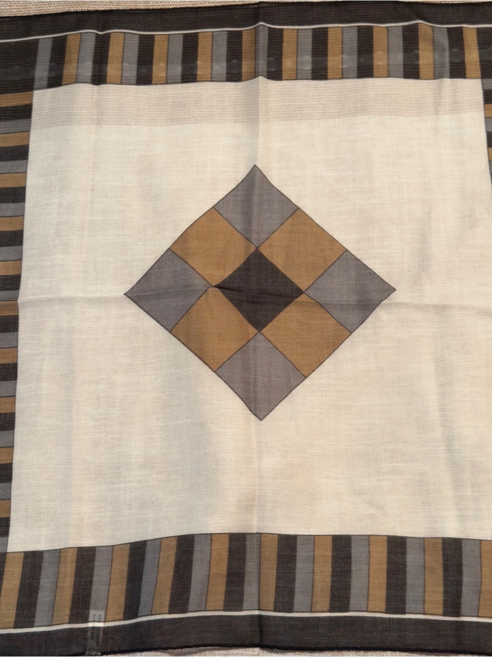 KKÚSEBO PARIS #010 Striped Silk-Blend Pocket Square Scarf/Black,White,Brown,Gray - Picture 3 of 5